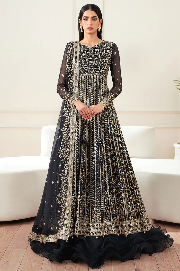 Farasha Midnight Navy chiffon bodice and raw silk trouser design