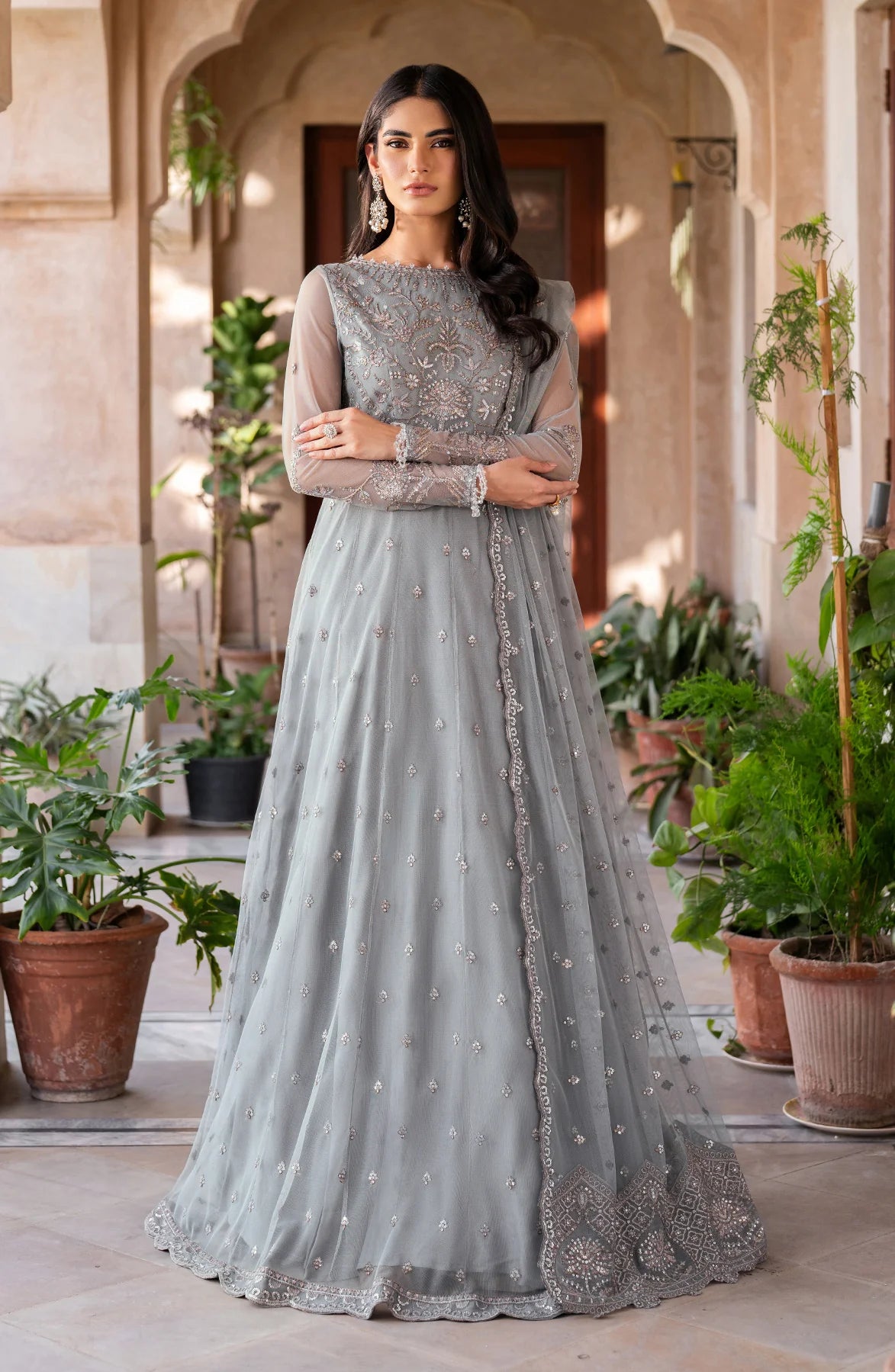 Front blouse of SBA-04 YASMIN in sequins embroidered net by Zarif