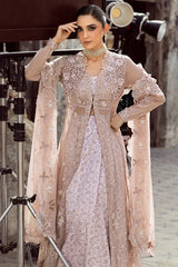 Front view of Qalamkar AISLA with chikankari embroidered panels