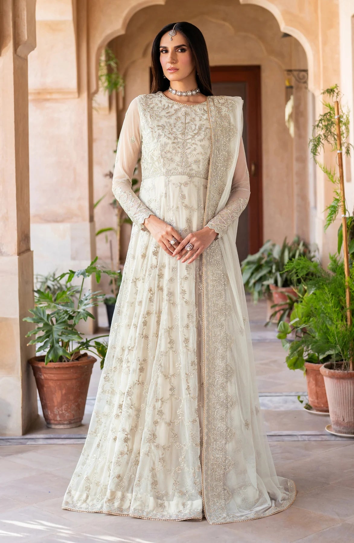 Front view of sequins embroidered net blouse from Zarif SBA-02 MIRAN