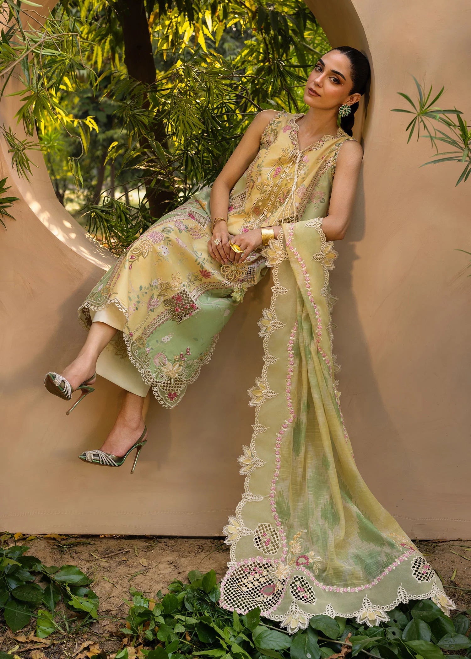 Full view of Crimson Bonjour and Bloom lawn suit front side