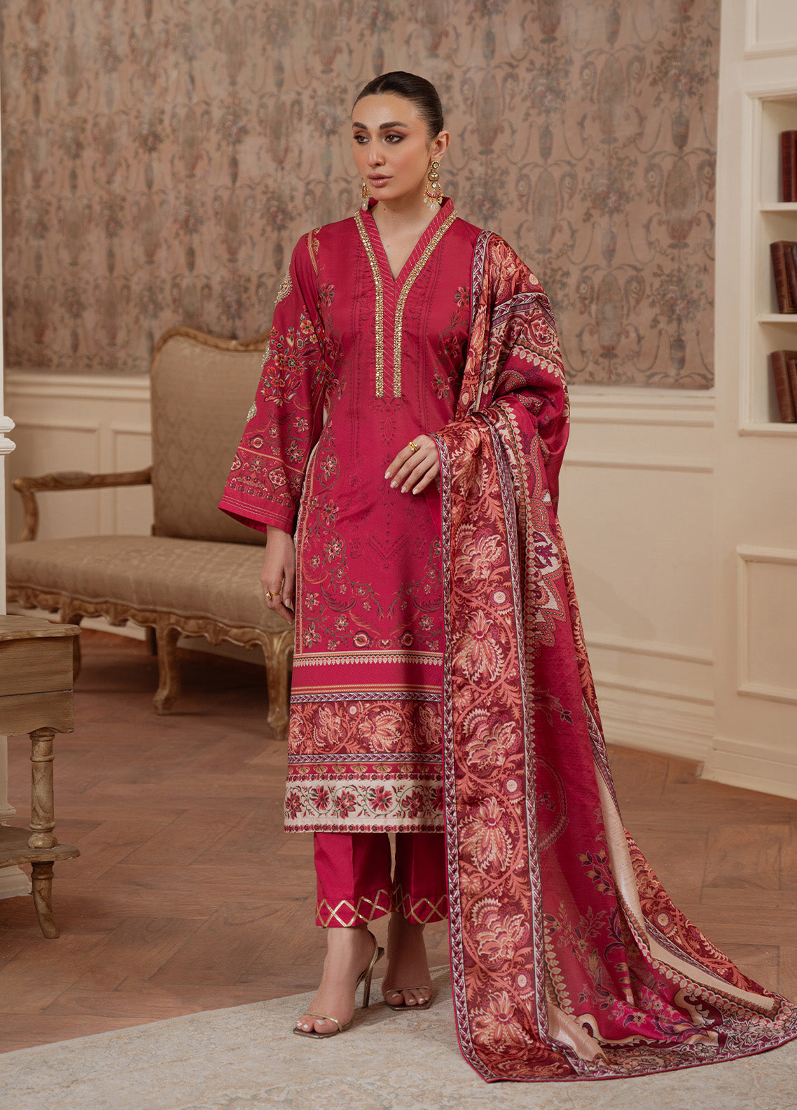 Gulaal | Velouré Printed Silk |  Rosewood Majesty SKU:GS - 01