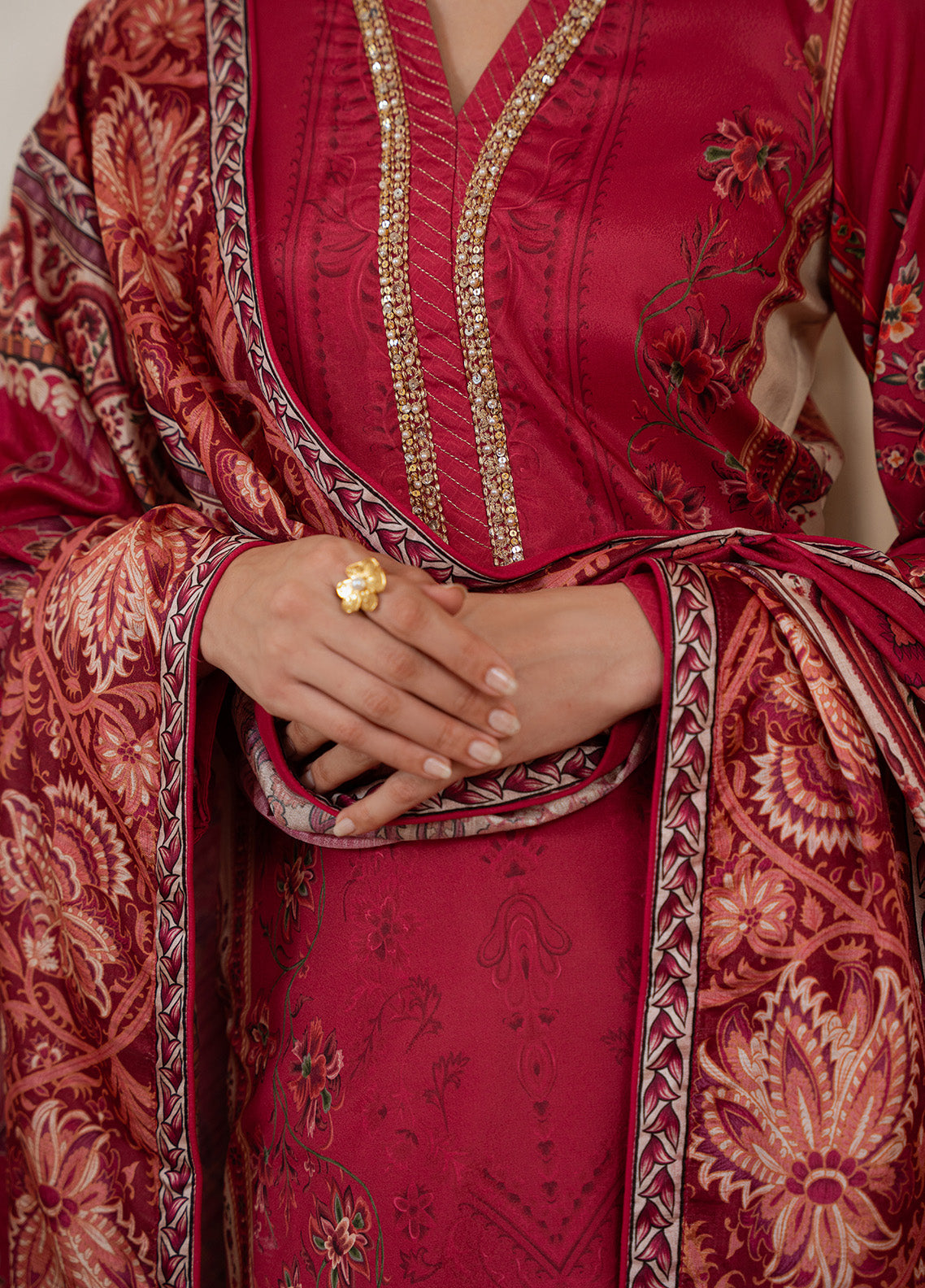 Gulaal | Velouré Printed Silk |  Rosewood Majesty SKU:GS - 01