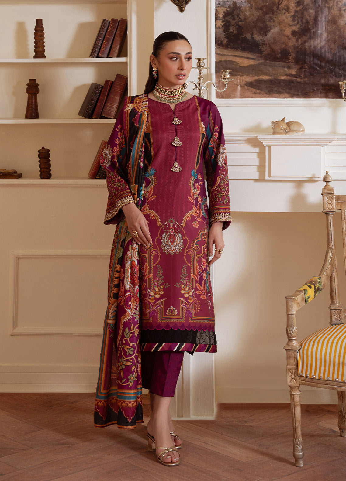 Gulaal | Velouré Printed Silk | IMPERIAL PLUM GS - 02
