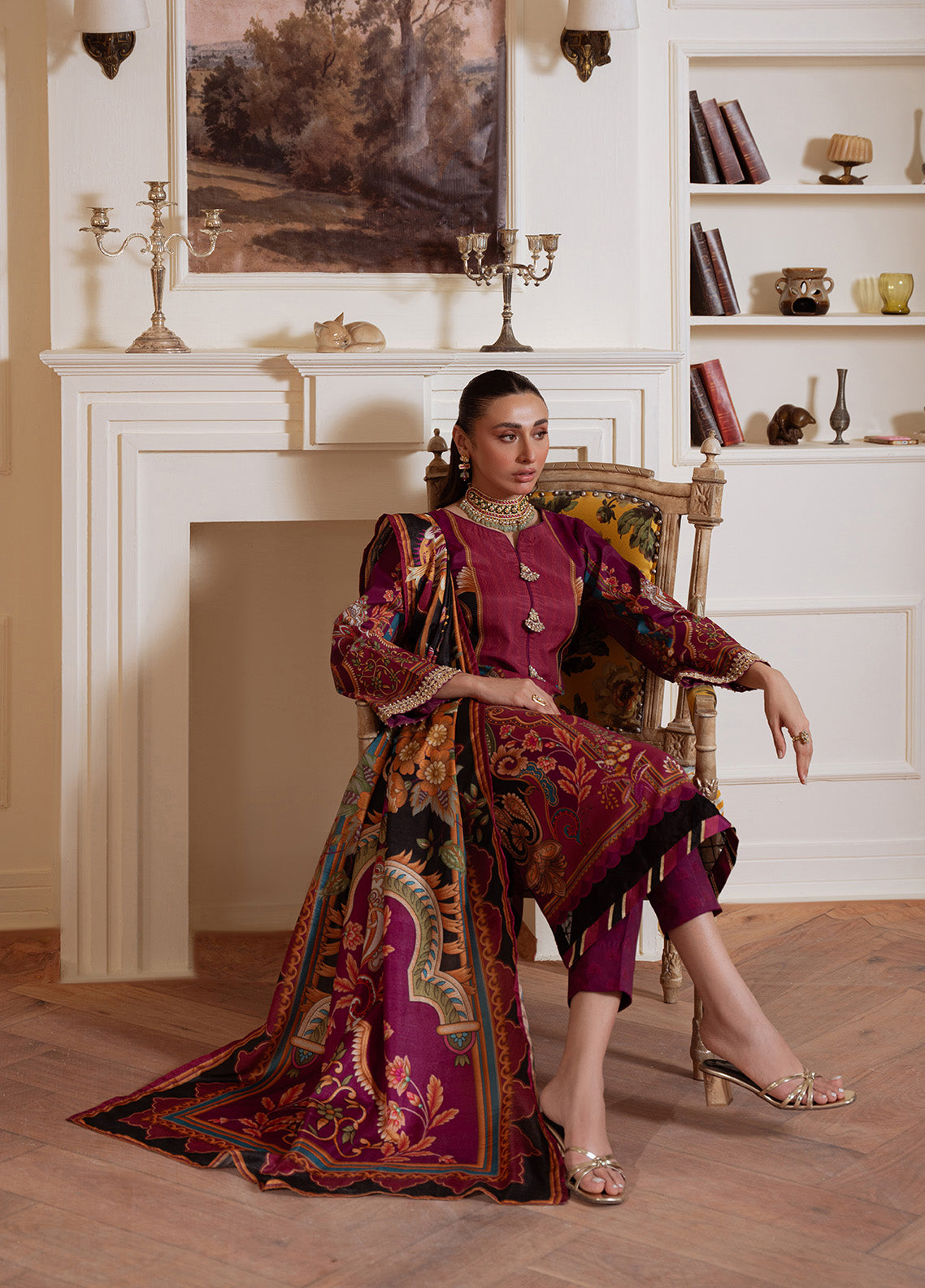 Gulaal | Velouré Printed Silk | IMPERIAL PLUM GS - 02