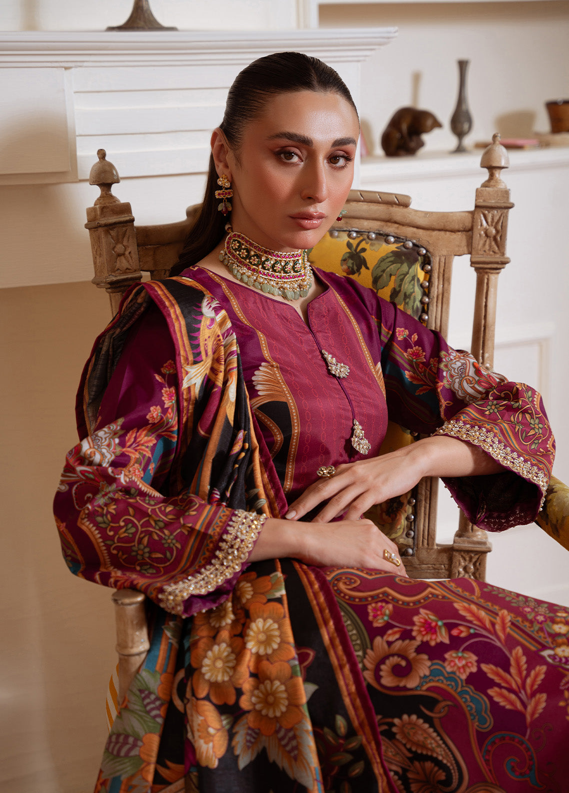 Gulaal | Velouré Printed Silk | IMPERIAL PLUM GS - 02