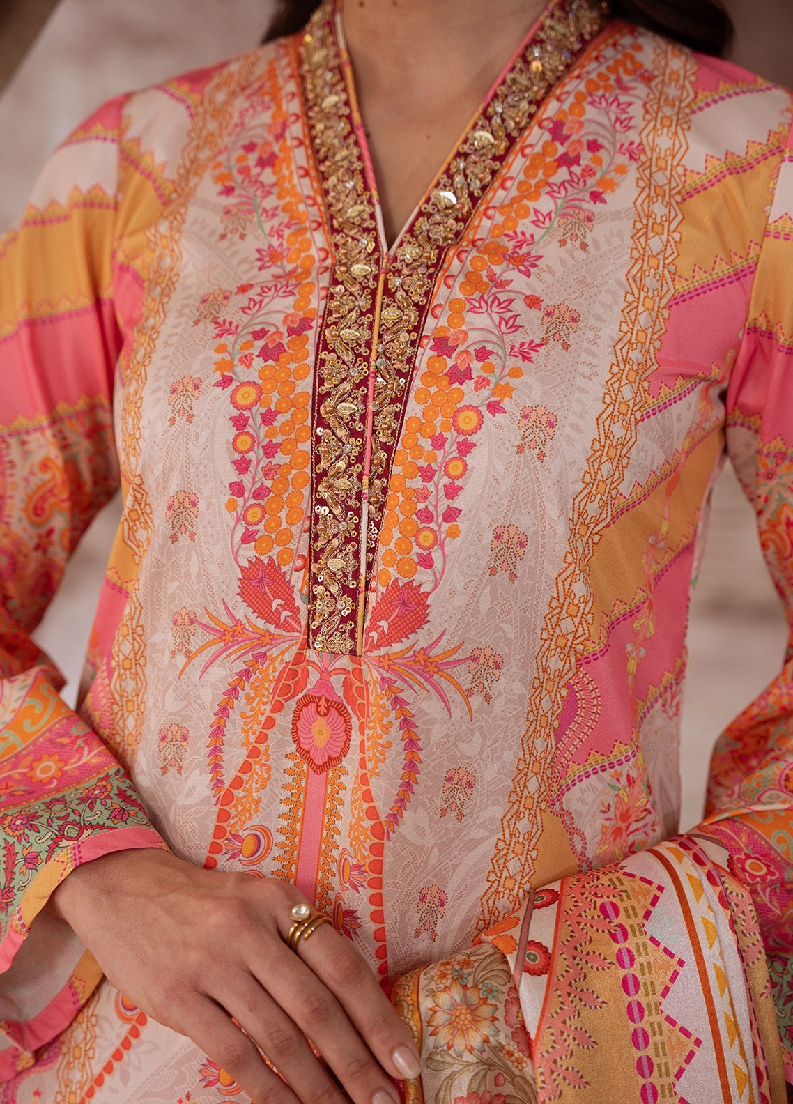 Gulaal | Velouré Printed Silk | Blush Royale SKU:GS - 04