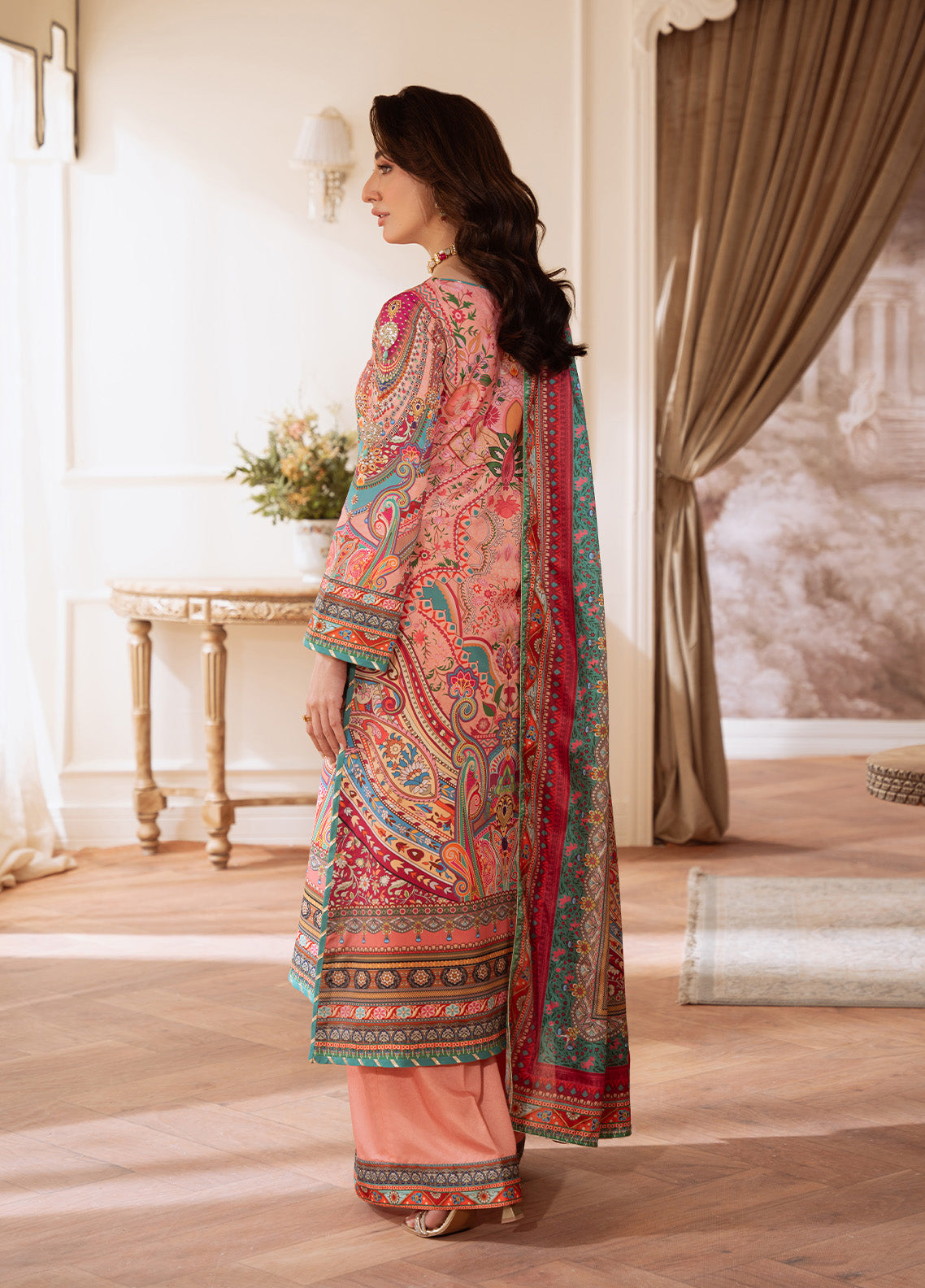 Gulaal | Velouré Printed Silk | Coral Éclat SKU:GS - 08