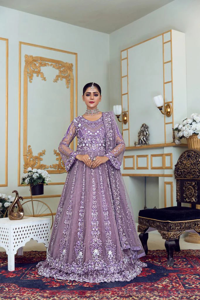 Shahnoor Formals Collection By Hm Zari Gracefully Embroidered Purple Maxi Dress HM-40
