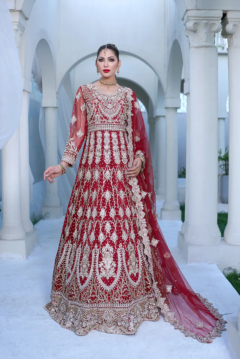 Shahnoor Formals Vol 2 Collection '23 By Hm Zari Adorable Heavy Embroidered Red Maxi Dress