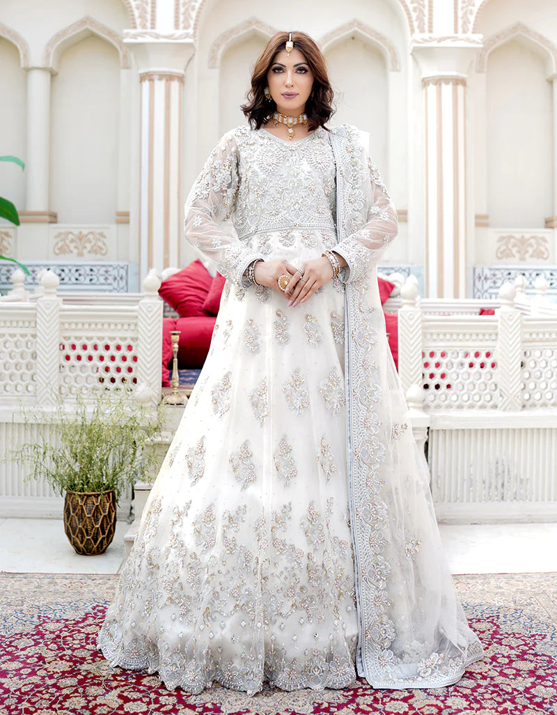 Shahnoor Formals Vol 2 Collection '23 By Hm Zari Decent Embroidered Off-White Maxi with Elegant Style
