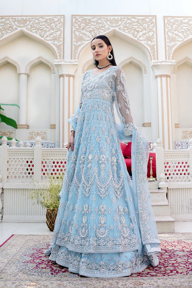 Shahnoor Formals Vol 2 Collection '23 By Hm Zari Adorable Heavy Embroidered Ice-Blue Maxi Dress