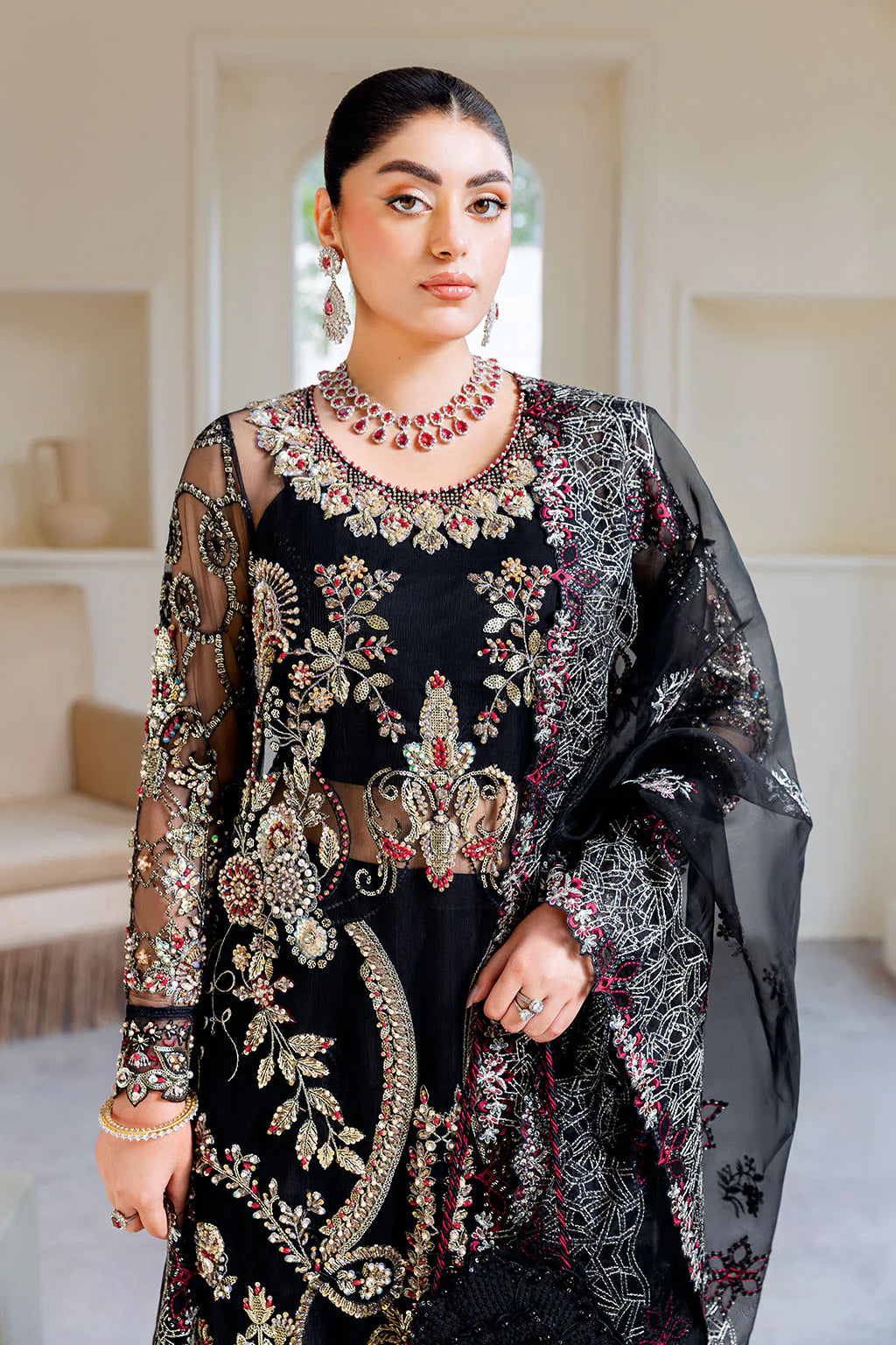 Hand-embellished embroidered sleeves of Ramsha H-503

