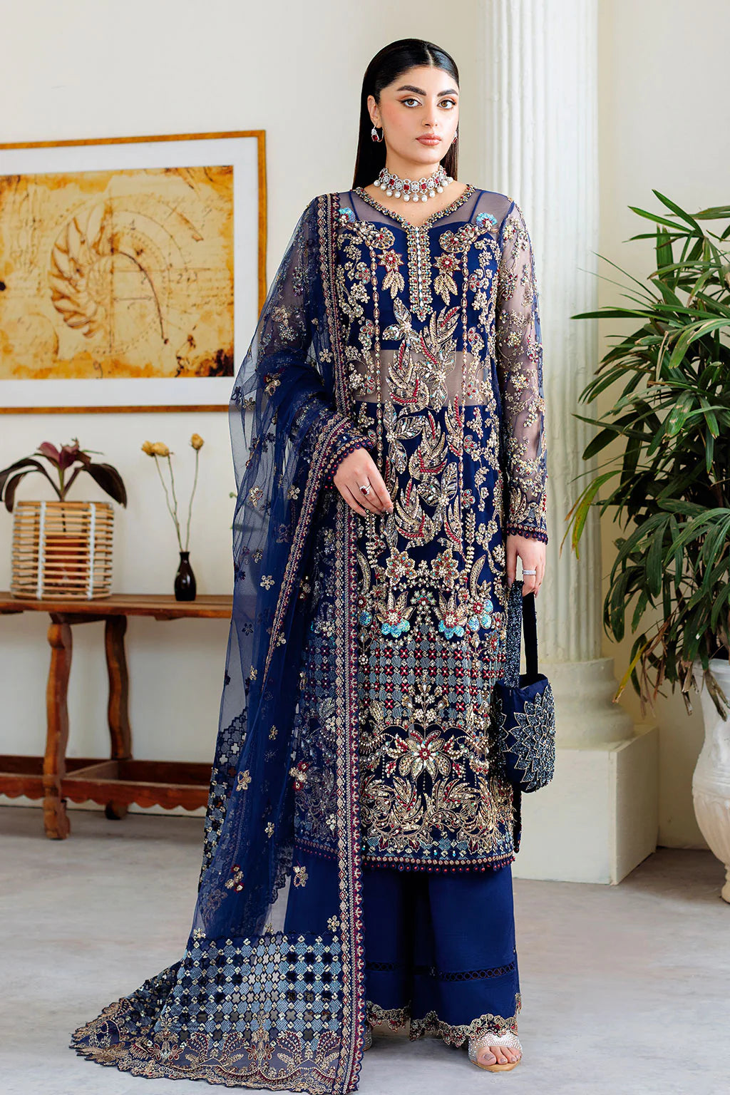 Hand embellished and embroidered net front of Ramsha H-507 dress

