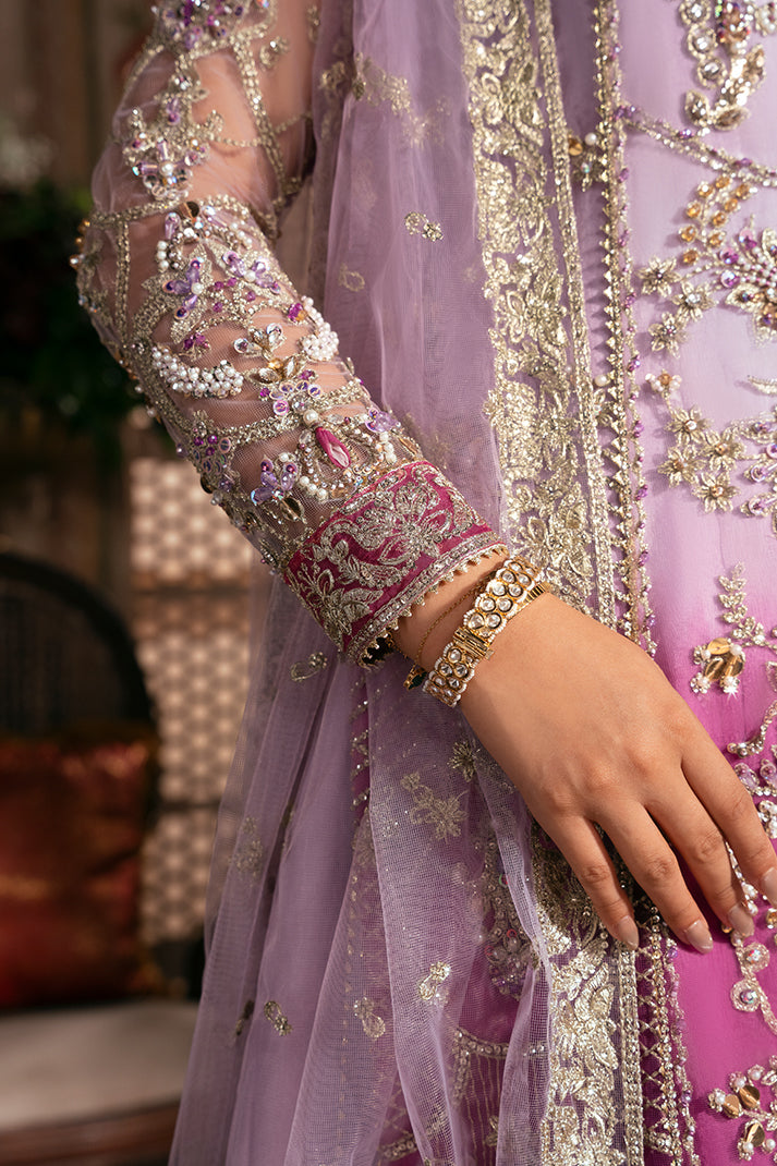 Sunehri lilac handmade embellished net with organza dupatta