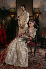 Imrozia Shahkar skin gold masoori embroidered dress