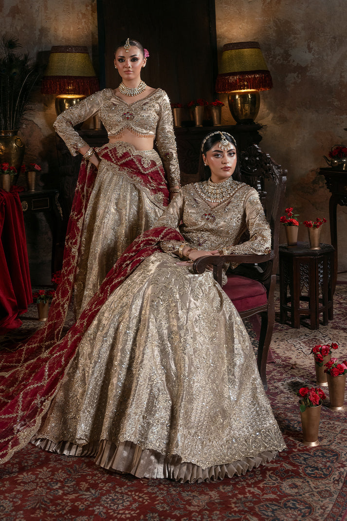 Imrozia Shahkar skin gold masoori embroidered dress