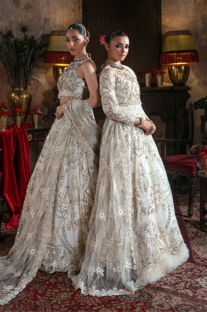 Imrozia Jahanara pearl white embroidered net dress