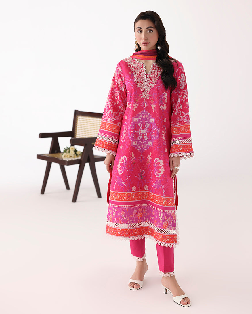 Roheenaz Rosette Unstitched Lawn '26 | Lumina