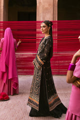 Luxury wedding formal NOCTELLE dress with embroidered borders and raw silk trouser – Imrozia Serene style