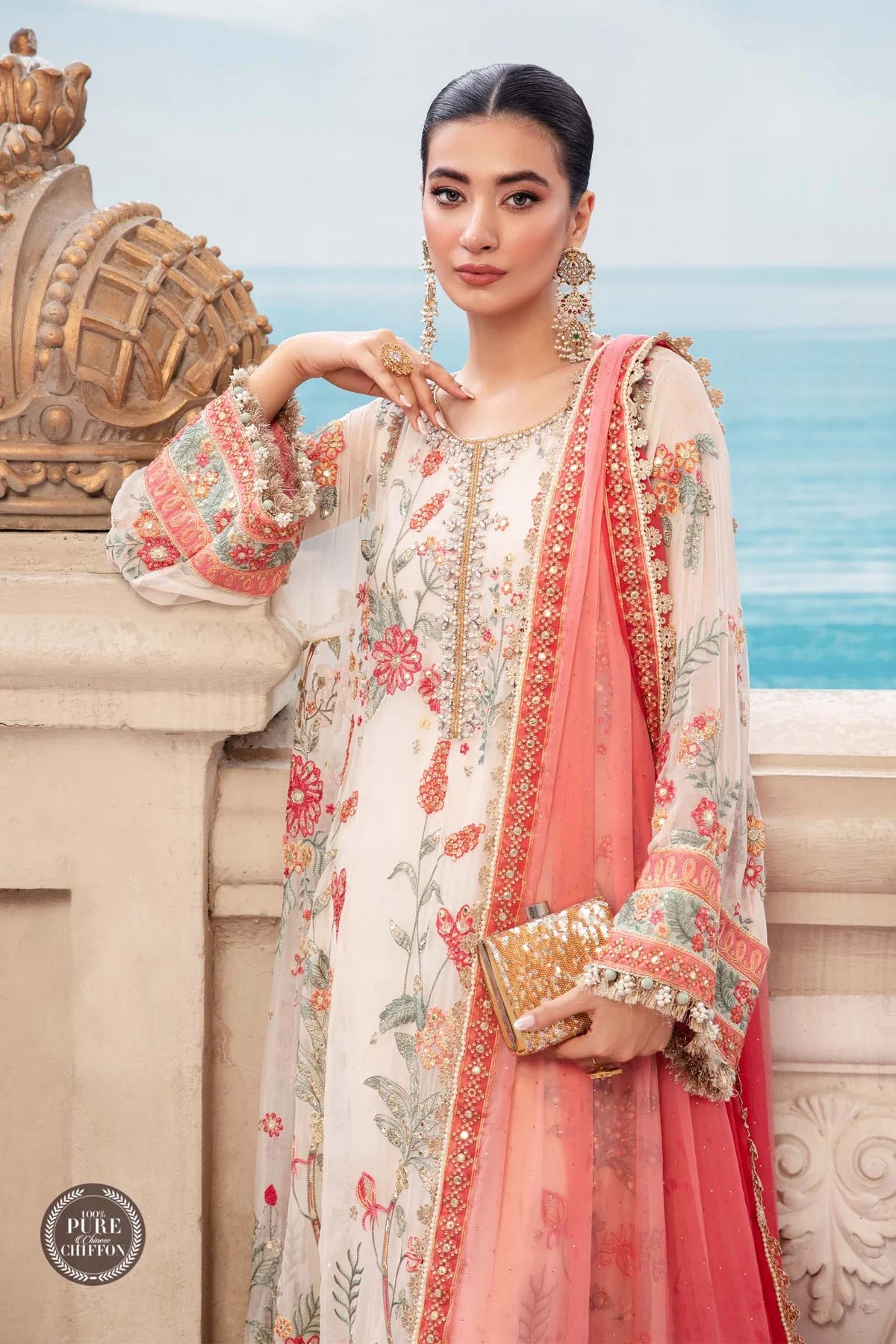 Maria B Chiffon Collection '23 By MPC-23-106 Cloud White Floral