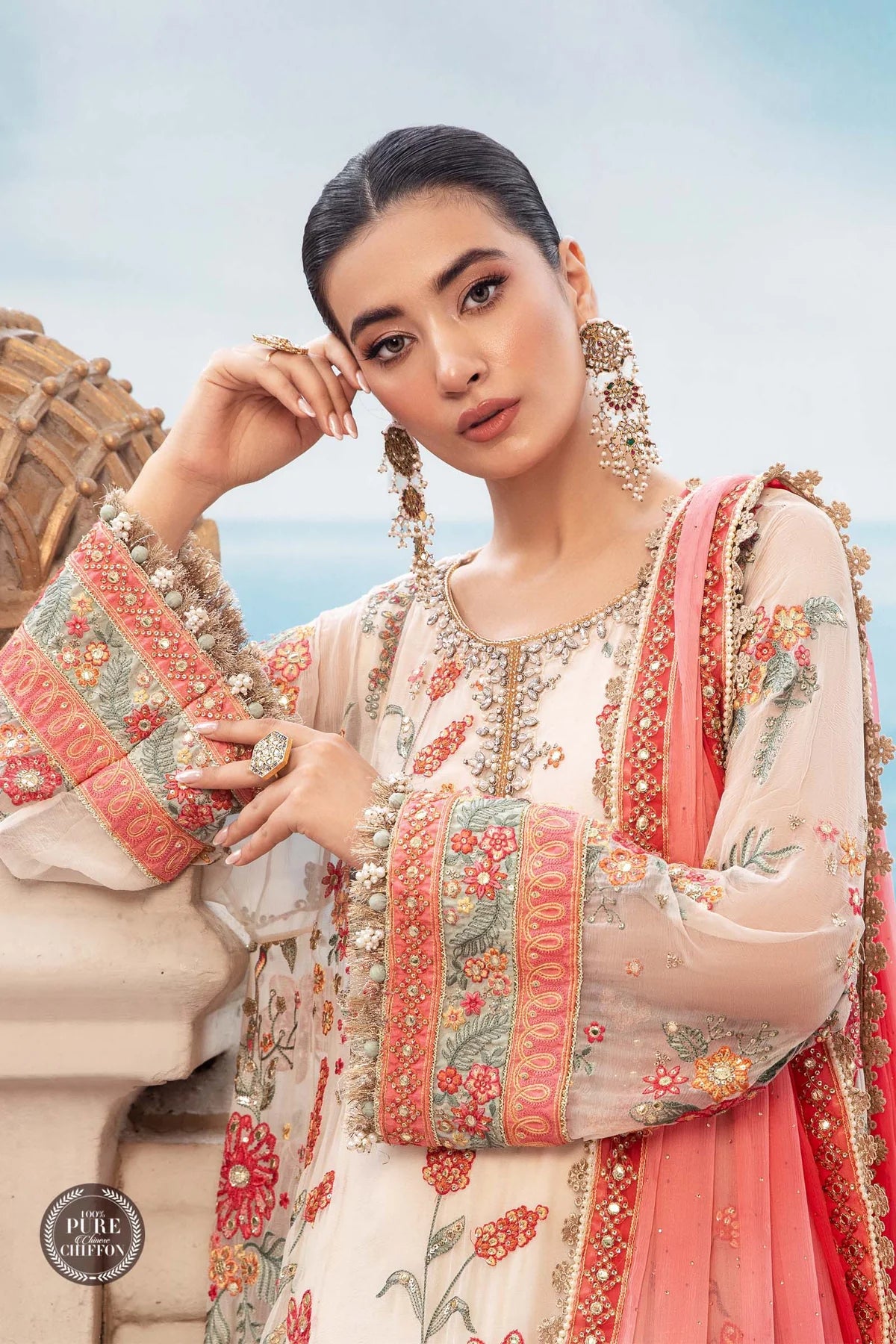 Maria B Chiffon Collection '23 By MPC-23-106 Cloud White Floral