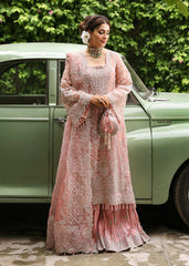 Kanwal Malik Maahi Festive 2025 Shabnam in blush – hand-embellished organza shirt with laser-cut dupatta and screen-printed trouser, available at Highway Fashion