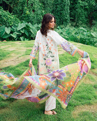 Printed chiffon dupatta of Roheenaz Garden Veil'25 Melon Muse