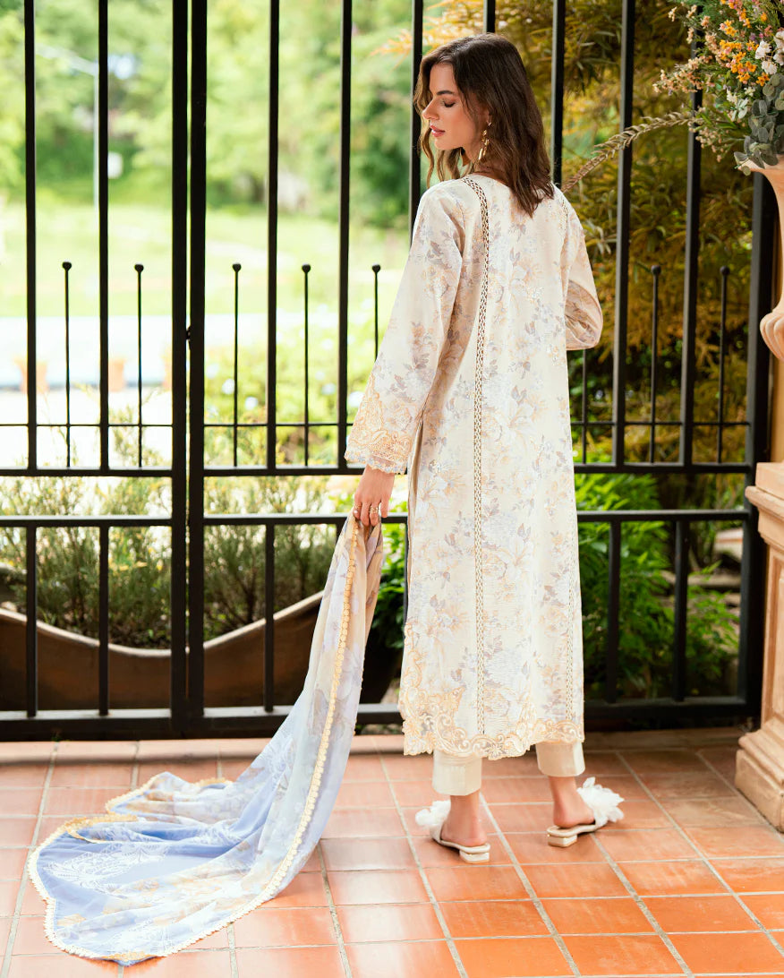 Printed lawn back with embroidery on Roheenaz Celestra suit