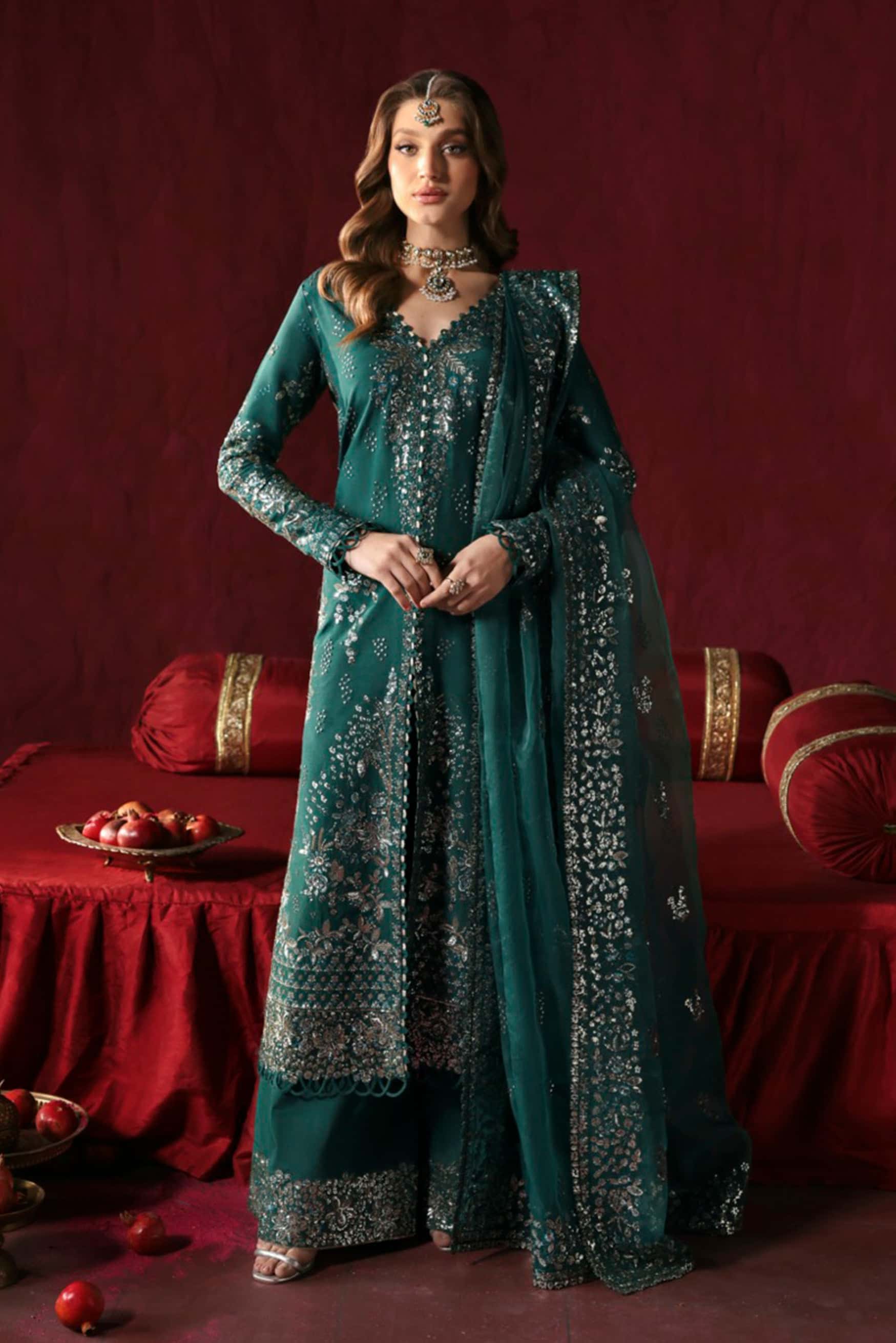 Raw silk embroidered front right panel of Afrozeh Shahnisa dress