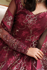 Red Zarif Zaneera Falek embroidered net shirt closeup