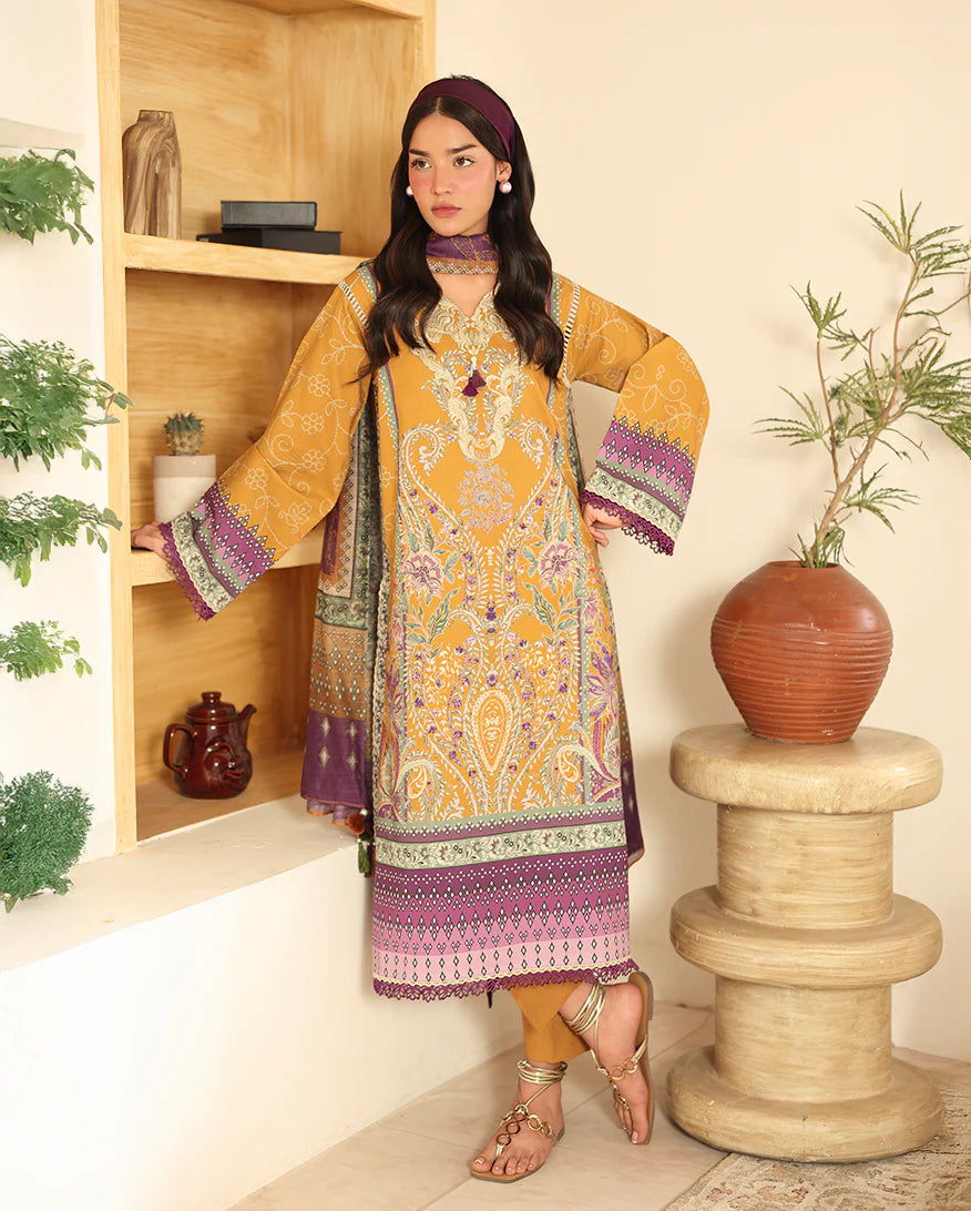 Roheenaz Amaaya cambric suit with dyed trouser and printed dupatta