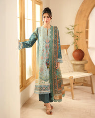 Roheenaz Shafia Pareesa Printed dress with embroidered neckline and dupatta