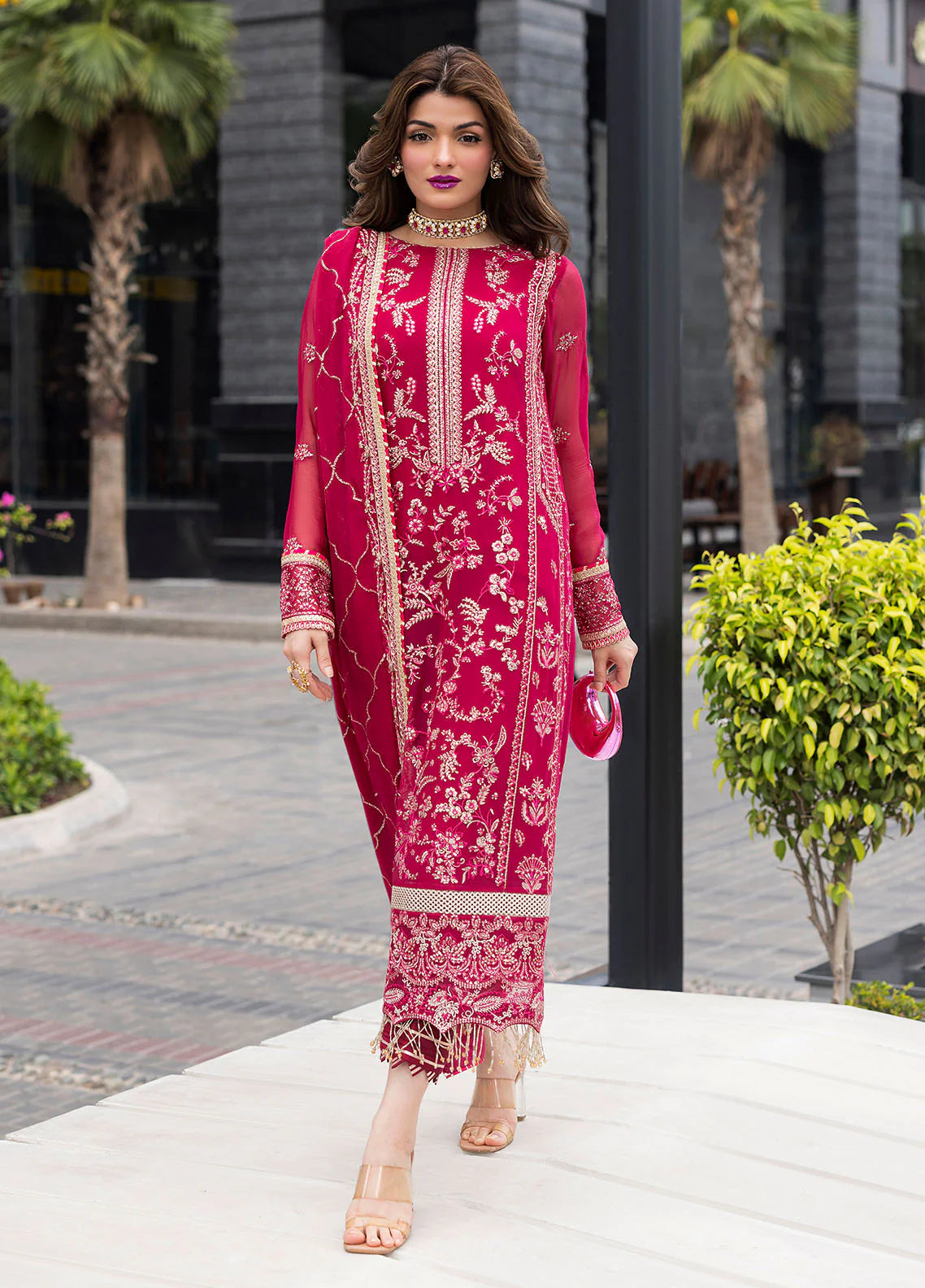 Sequins embroidered chiffon front panel of Sahane CT 25003 Dousee