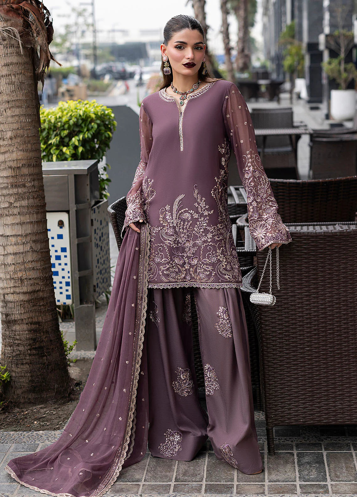 Chiffon daman border with sequins for front side