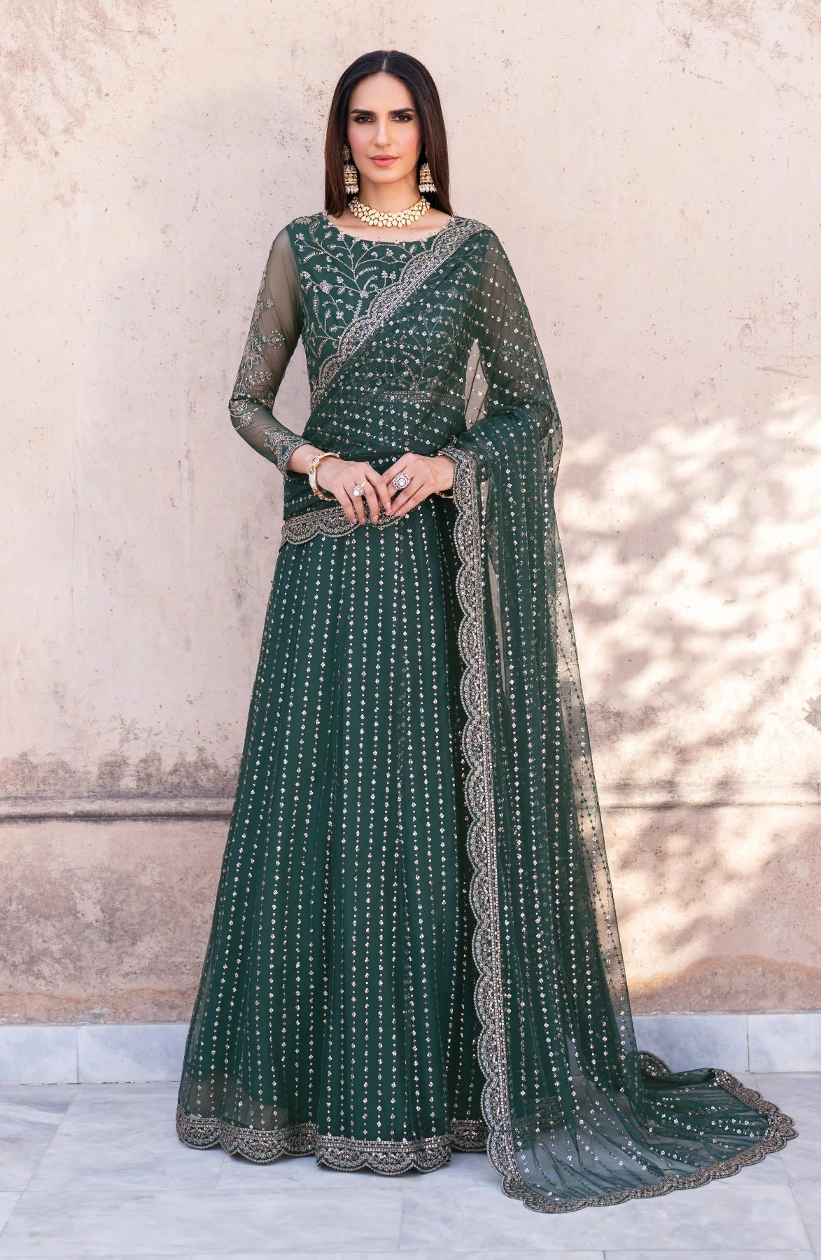 Sequins embroidered net blouse front and back of SBA-05 KERAN by Zarif