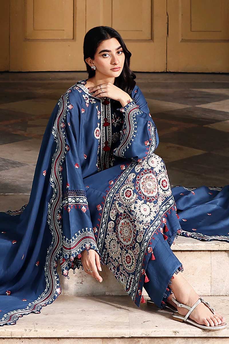 Moonlit Garden — blue embroidered marina suit by Cross Stitch. ❄️