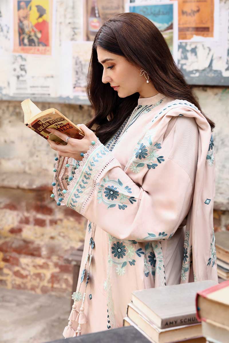 Cozy yet classy — beige embroidered suit from Cross Stitch Pakistan.