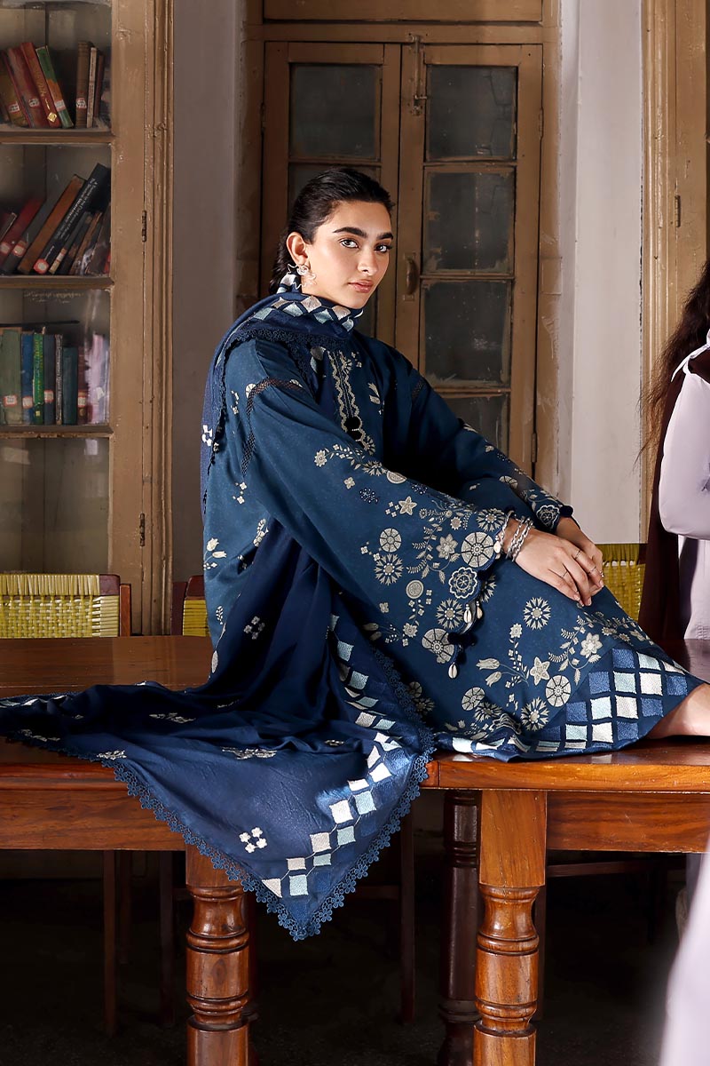 Dreamy Dune — blue linen printed 3PC suit by Cross Stitch