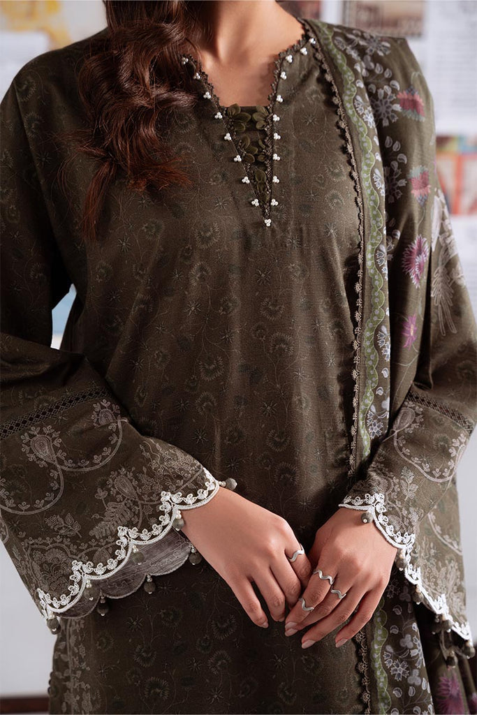 Olive Charm — green khaddar printed 3PC suit by Cross Stitch. 🌿
