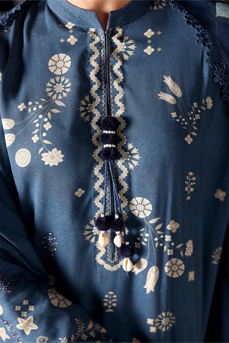 Dreamy Dune — blue linen printed 3PC suit by Cross Stitch