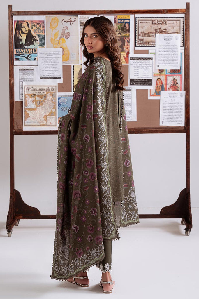 Olive Charm — green khaddar printed 3PC suit by Cross Stitch. 🌿
