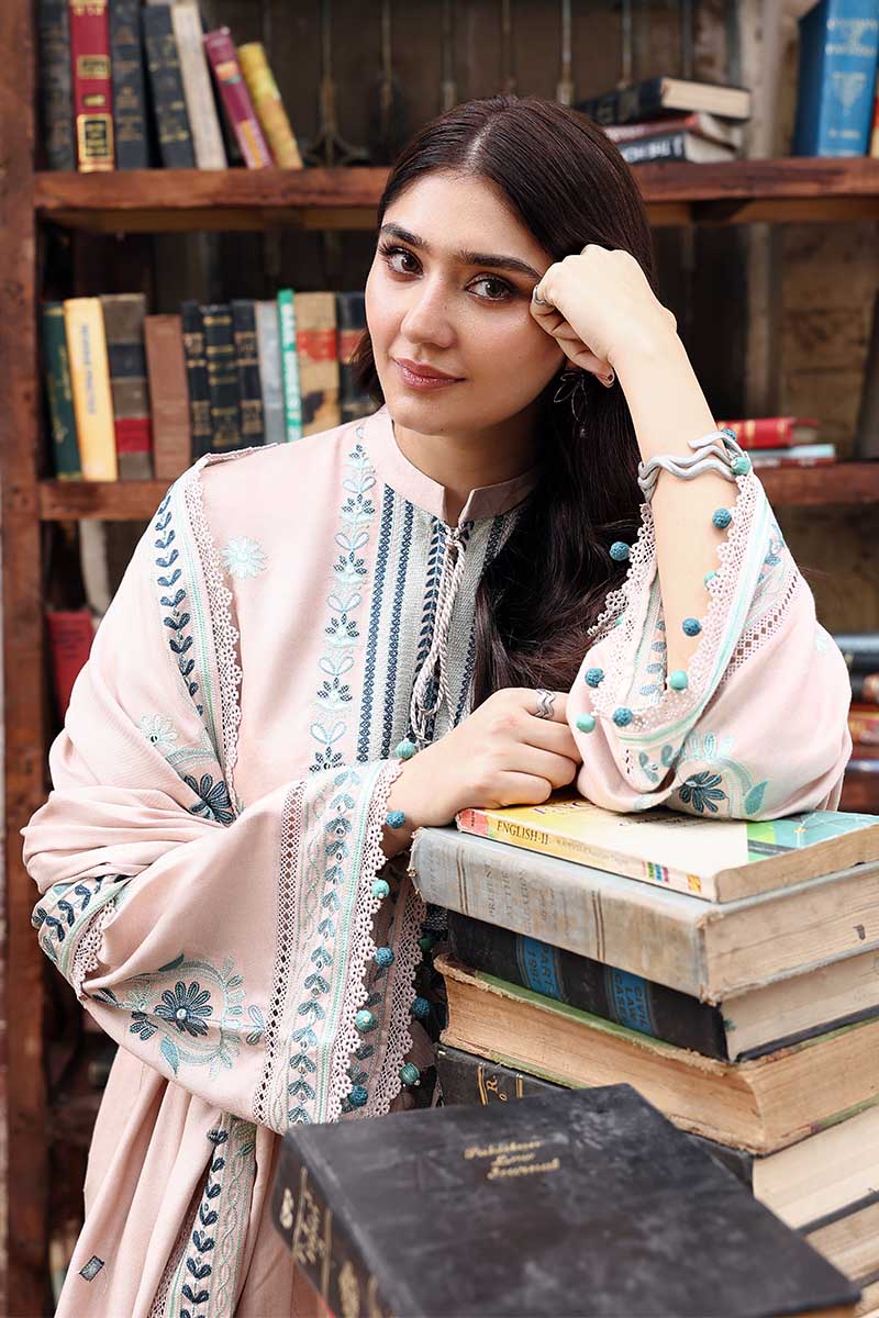 Cozy yet classy — beige embroidered suit from Cross Stitch Pakistan.