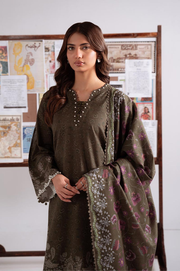 Olive Charm — green khaddar printed 3PC suit by Cross Stitch. 🌿