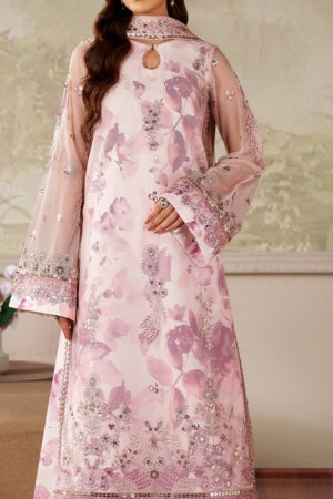 Zarif Rahma tea pink net dupatta and embroidered laces close view