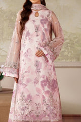 Zarif Rahma tea pink net dupatta and embroidered laces close view