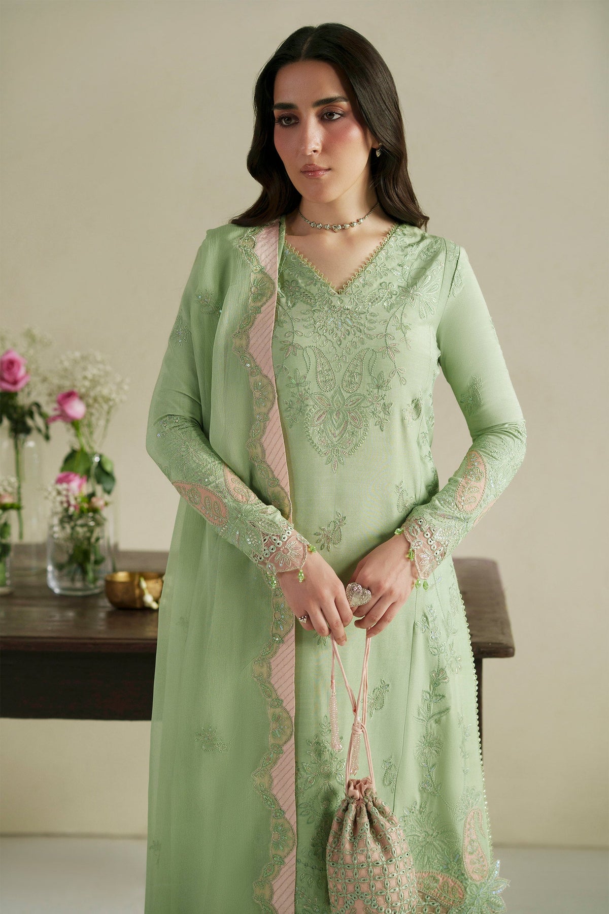 Vera Raw Silk Edit '26 | Gajra Mint Green Shirt Set