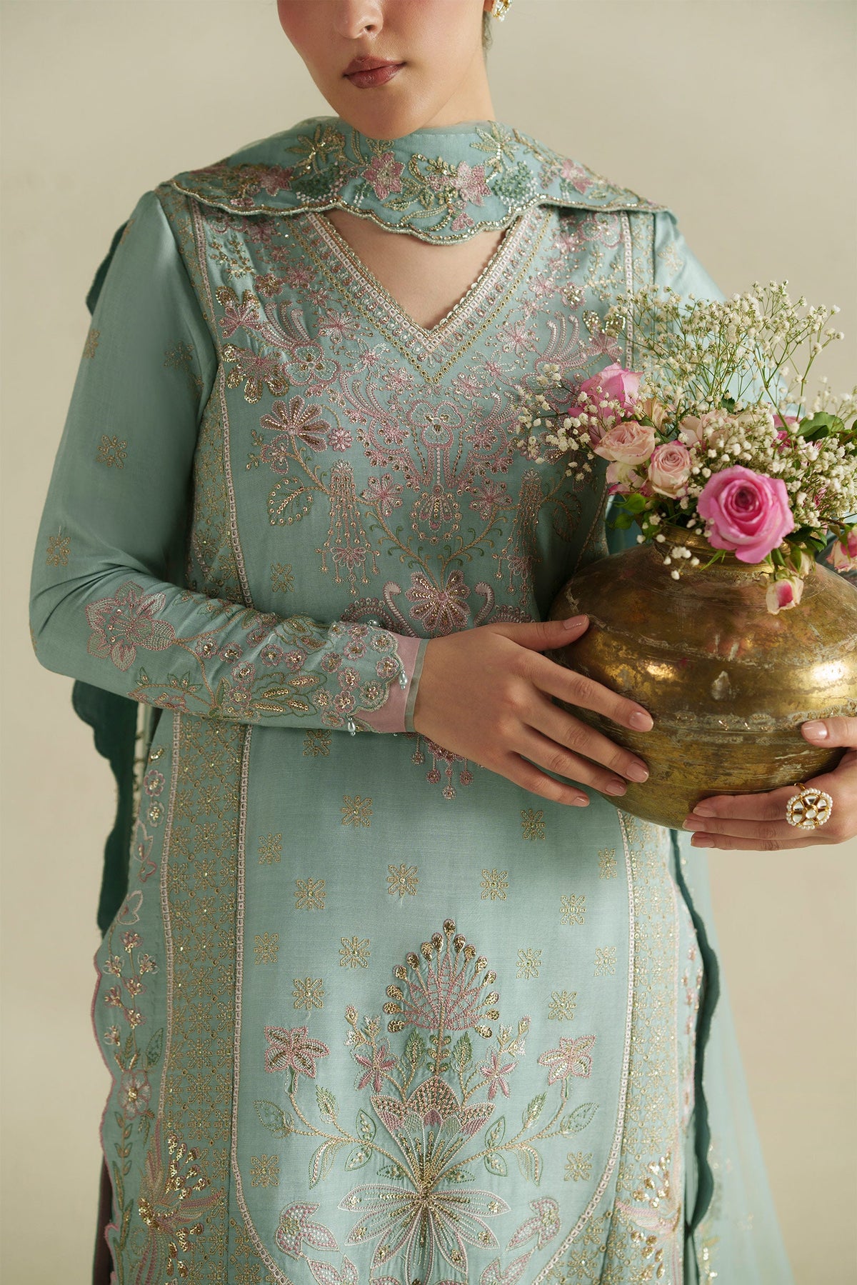 Vera Raw Silk Edit '26 | Meena Powder Blue Shirt Set
