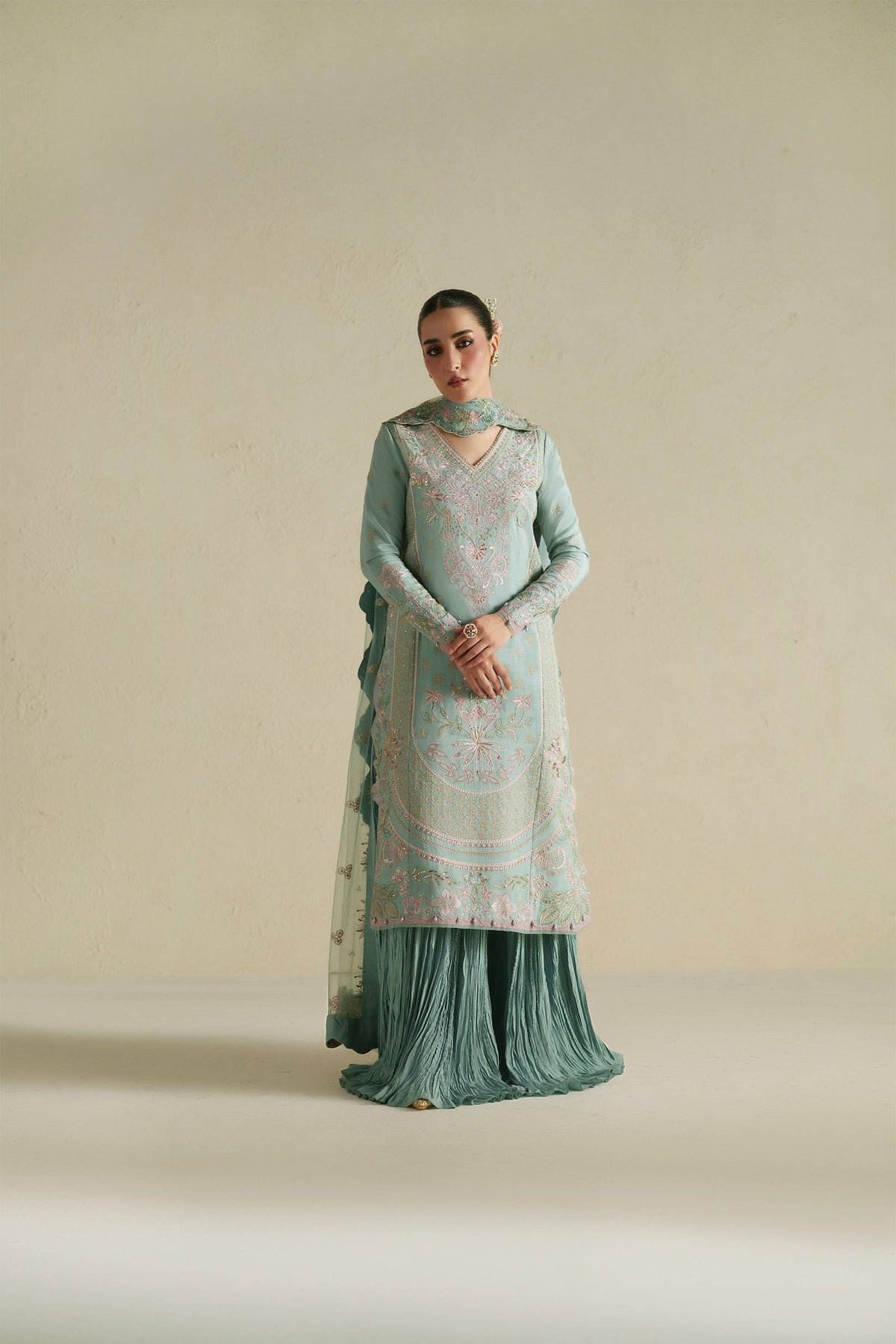 Vera Raw Silk Edit '26 | Meena Powder Blue Shirt Set