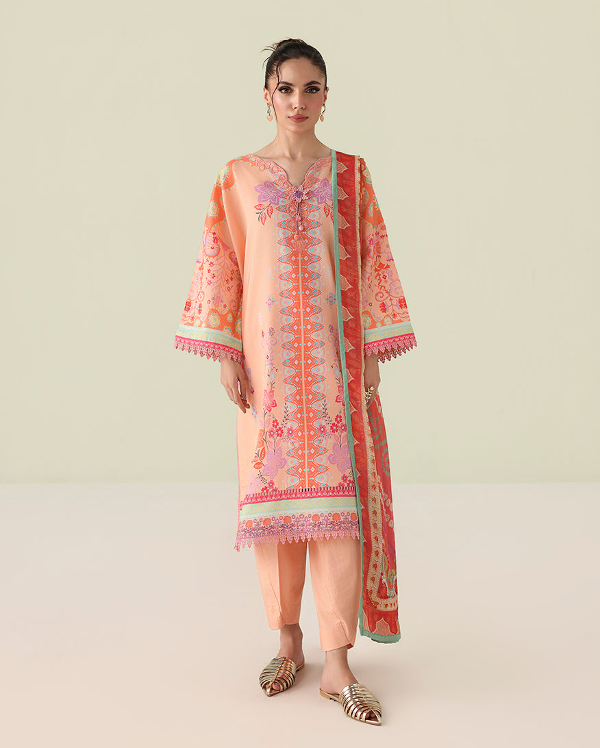 Roheenaz Rosette Unstitched Lawn '26 | Warm Horizon